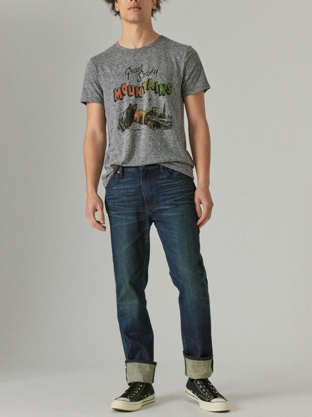 Lucky Brand Great Smoky Mountains Bear Graphic Tee Gray Men’s M Gorpcore